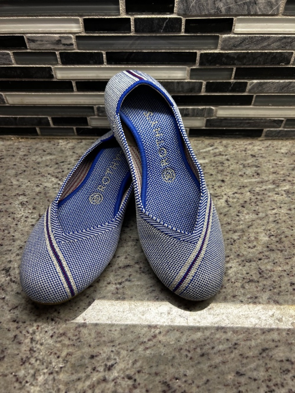 Rothy's Rare/Retired Blue & White w/Reflective Stripe Women's Ballet Flat size 8